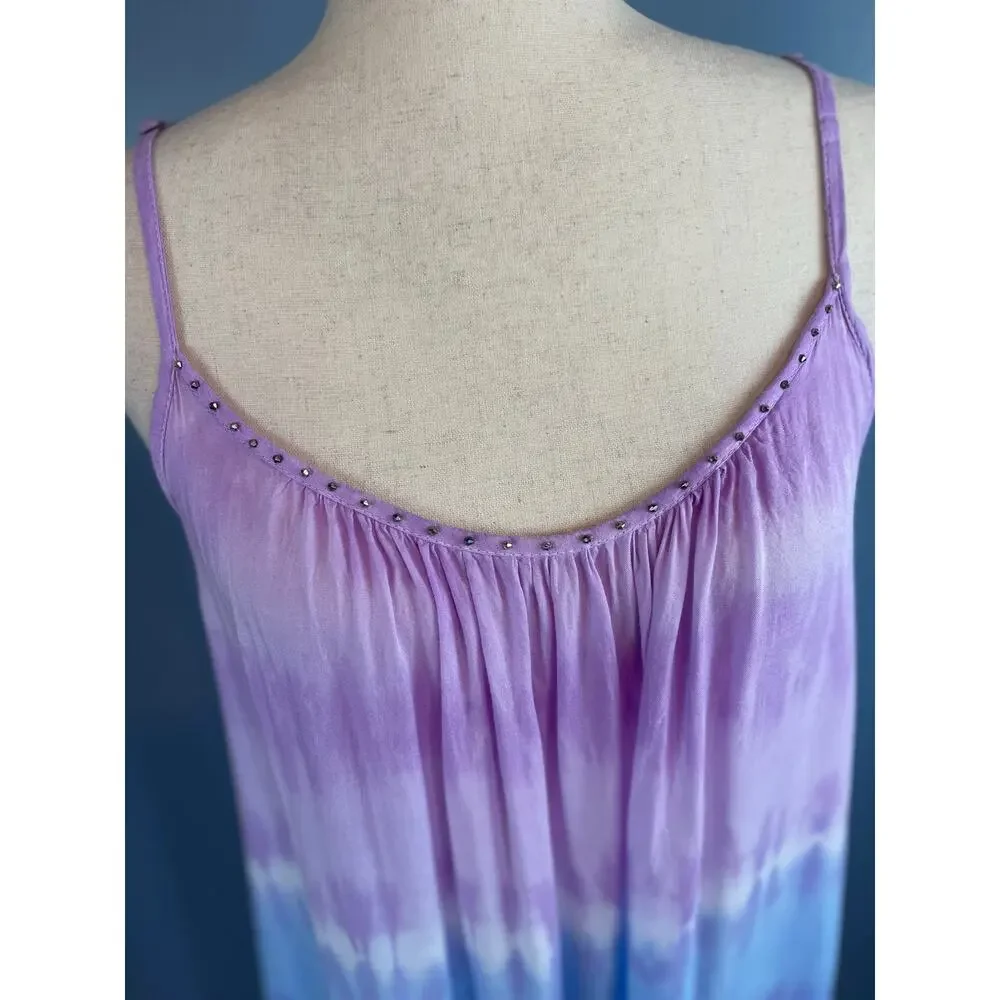 Tiare Hawaii Tie Dye Batik Maxi Dress Studded Bodice Sleeveless One Size - Picture 8 of 10